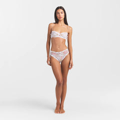 STRETCH LACE RUFFLE UNLINED BRA | SNOW VINTAGE FLORAL PRINT