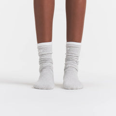 SKIMS SOCKS RIBBED CREW LOGO SOCK | LIGHT HEATHER GREY AND SNOW