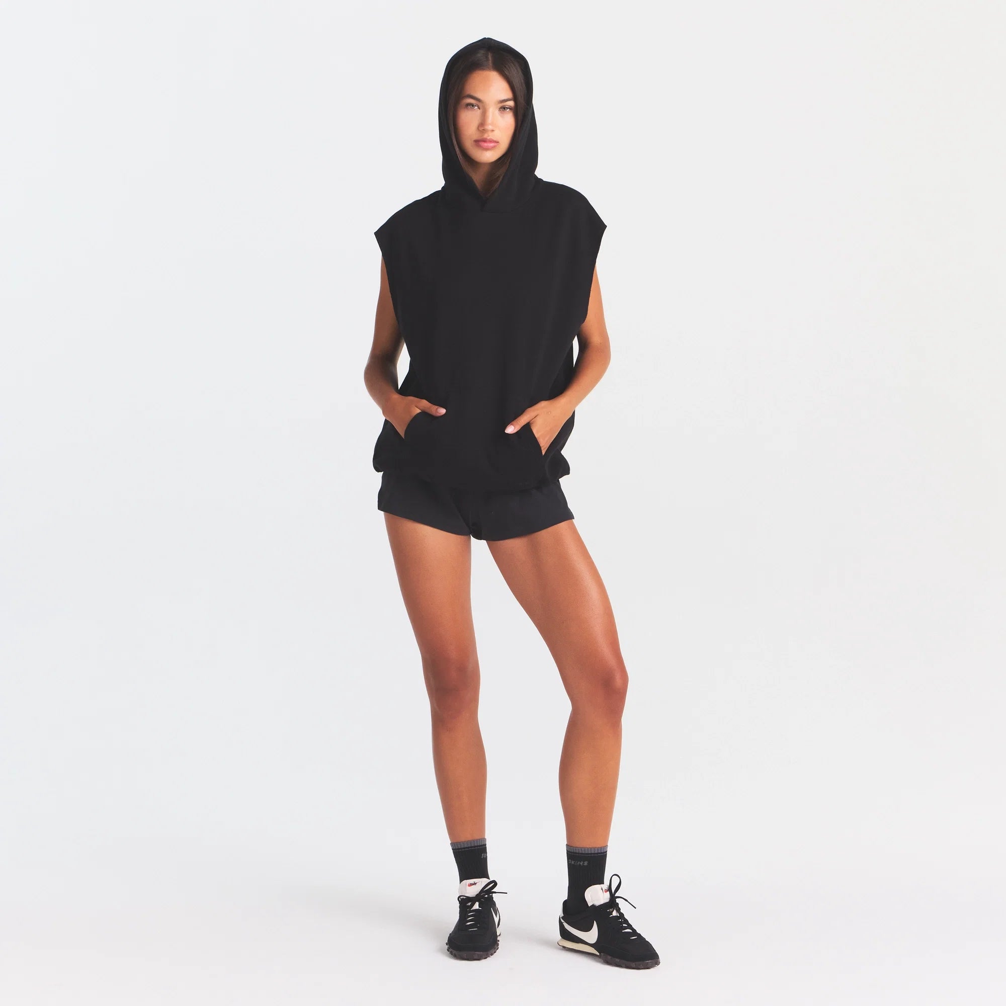 COTTON FLEECE OVERSIZED SLEEVELESS HOODIE | ONYX